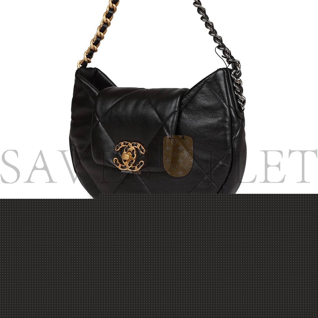 Ch*el master 19 hobo bag black lambskin mixed metal hardware as4638 (30*21*7.5cm)